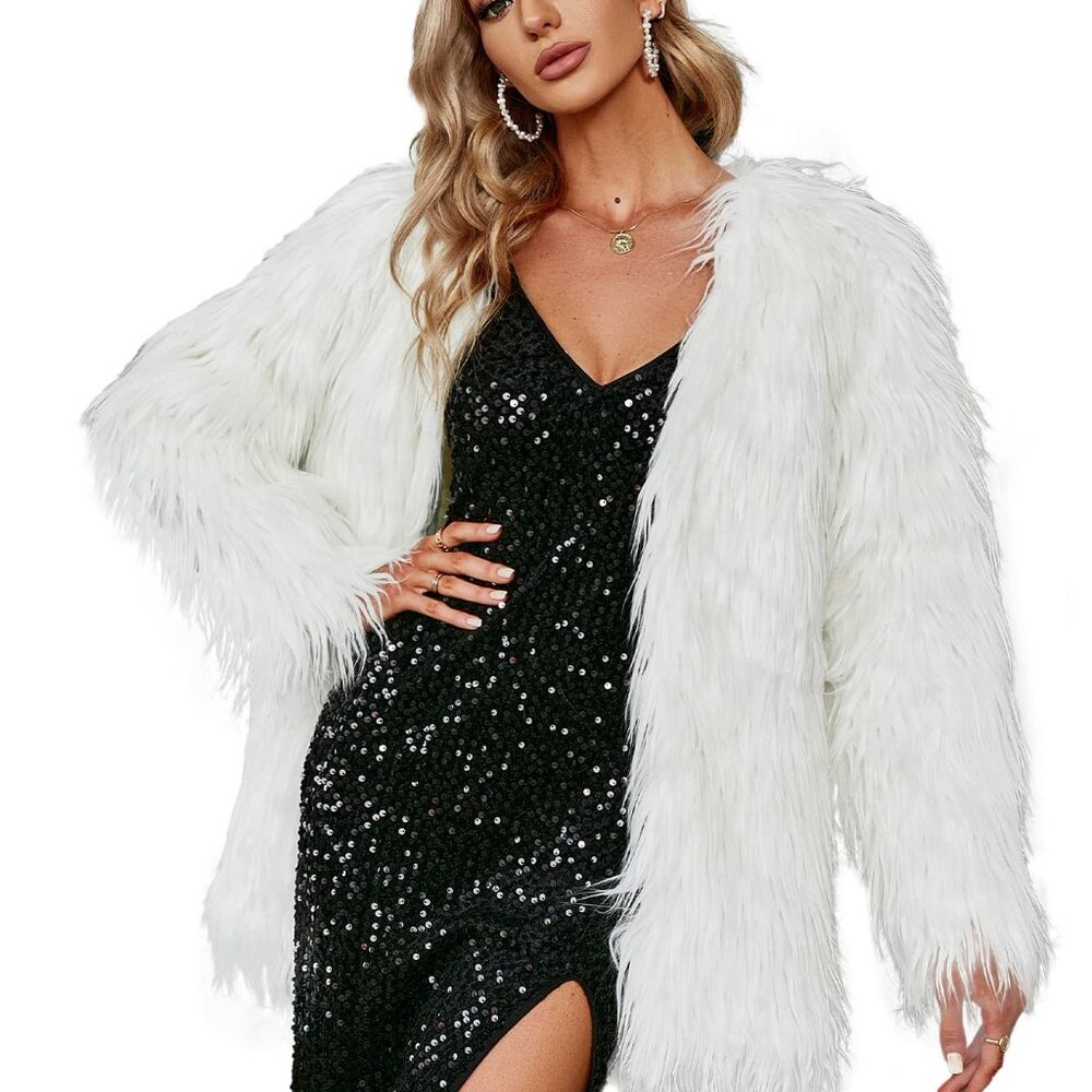 Women's Long Sleeve Faux Fur Coat Fluffy Warm Winter Jacket